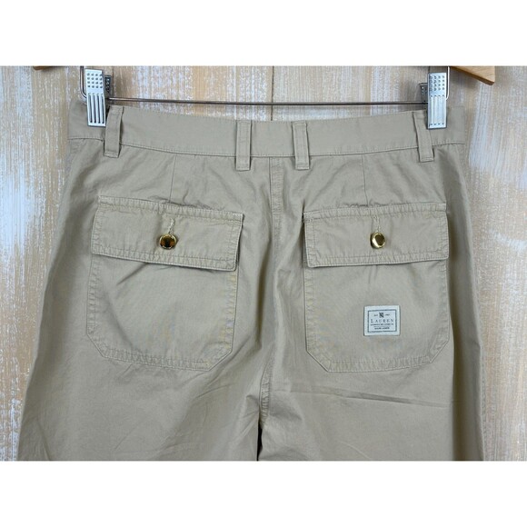 LAUREN RALPH LAUREN Size 8 Khaki Wide Leg Cotton Cropped Capris Pants W/Pockets - Picture 10 of 11